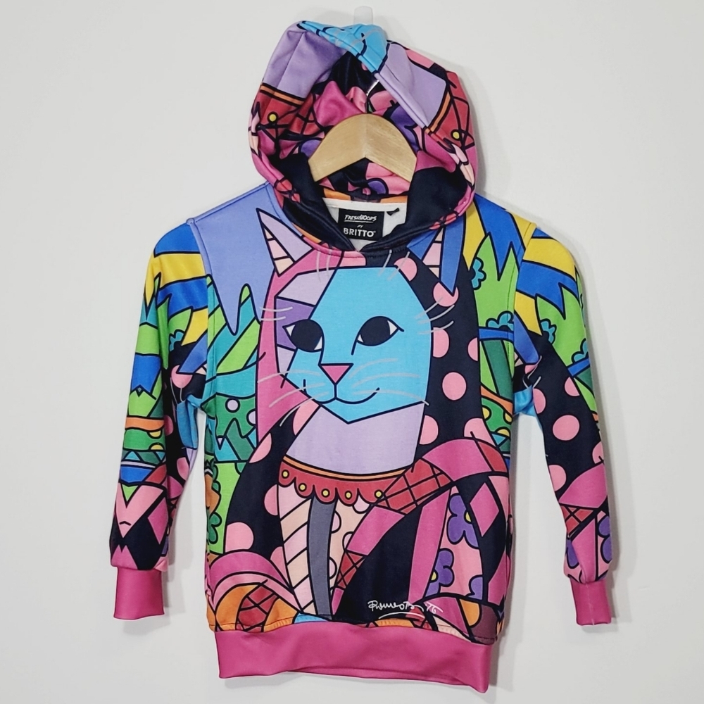 Romero Britto Freshhoods Mona Cat Kid Hoodie Sweatshirt Soft Inside Pocket Front